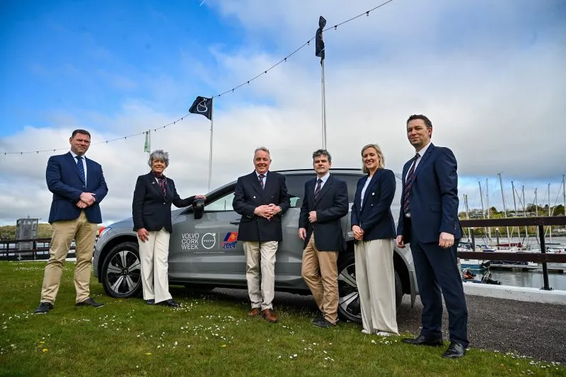 Pictured: Mark Whitaker, Chairman Johnson and Perrott Motor Group, Admiral Annamarie Fegan, Royal Cork Yacht Club, Alan Cowley, Managing Director Volvo Car Ireland, Ross Deasy, Event Chair of Volvo Cork Week 2024, Maria McInerney, Volvo Car Ireland and Gavin Deane GM of the Royal Cork Yacht Club and pictured at the launch of Volvo Cork Week 2024.